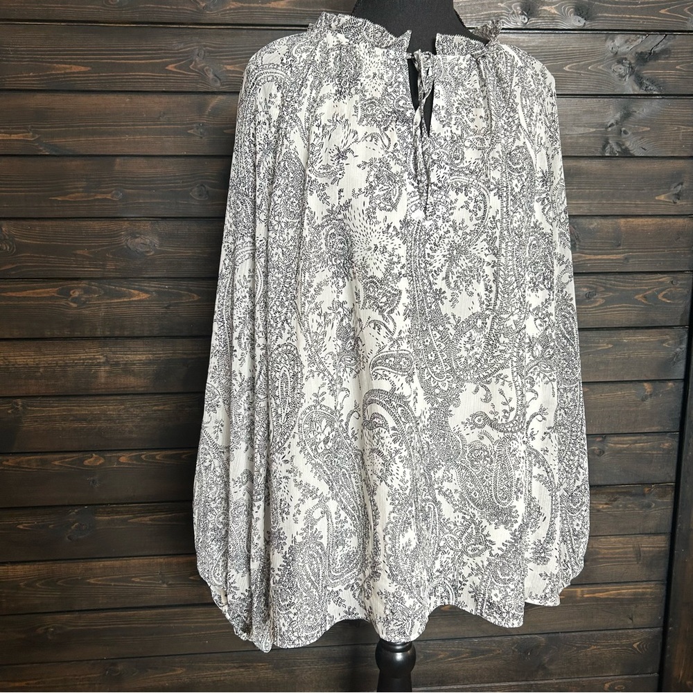 Talbots White Paisley Peasant Blouse